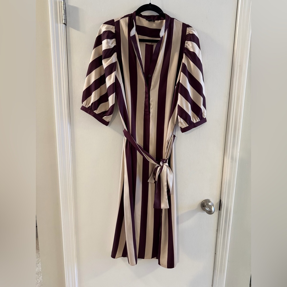 Ann Taylor Long Sleeve Dress in Plum and Cream Stripes